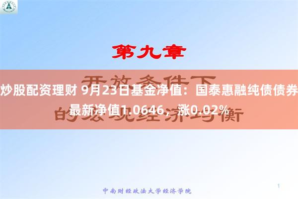 炒股配资理财 9月23日基金净值：国泰惠融纯债债券最新净值1.0646，涨0.02%