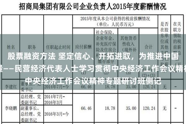 股票融资方法 坚定信心、开拓进取，为推进中国式现代化贡献力量——民营经济代表人士学习贯彻中央经济工作会议精神专题研讨班侧记